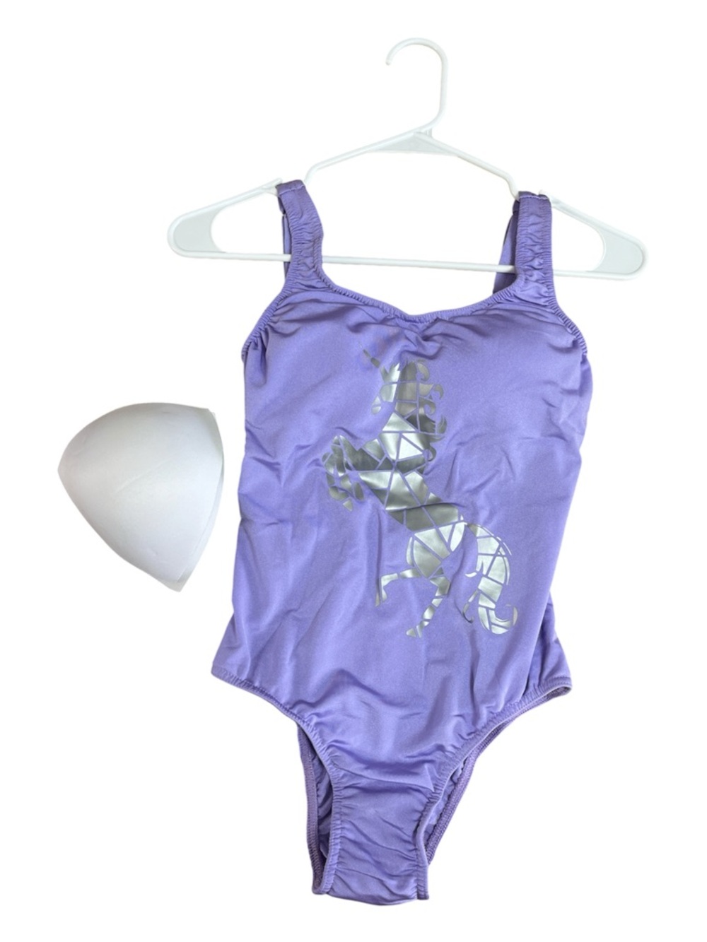 Girls' Lavender One-Piece Swimsuit with Silver Unicorn Graphic